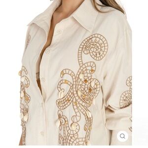 6589. LONG SLEEVE BUTTON UP EMBROIDERY DETAILED BLOUSE